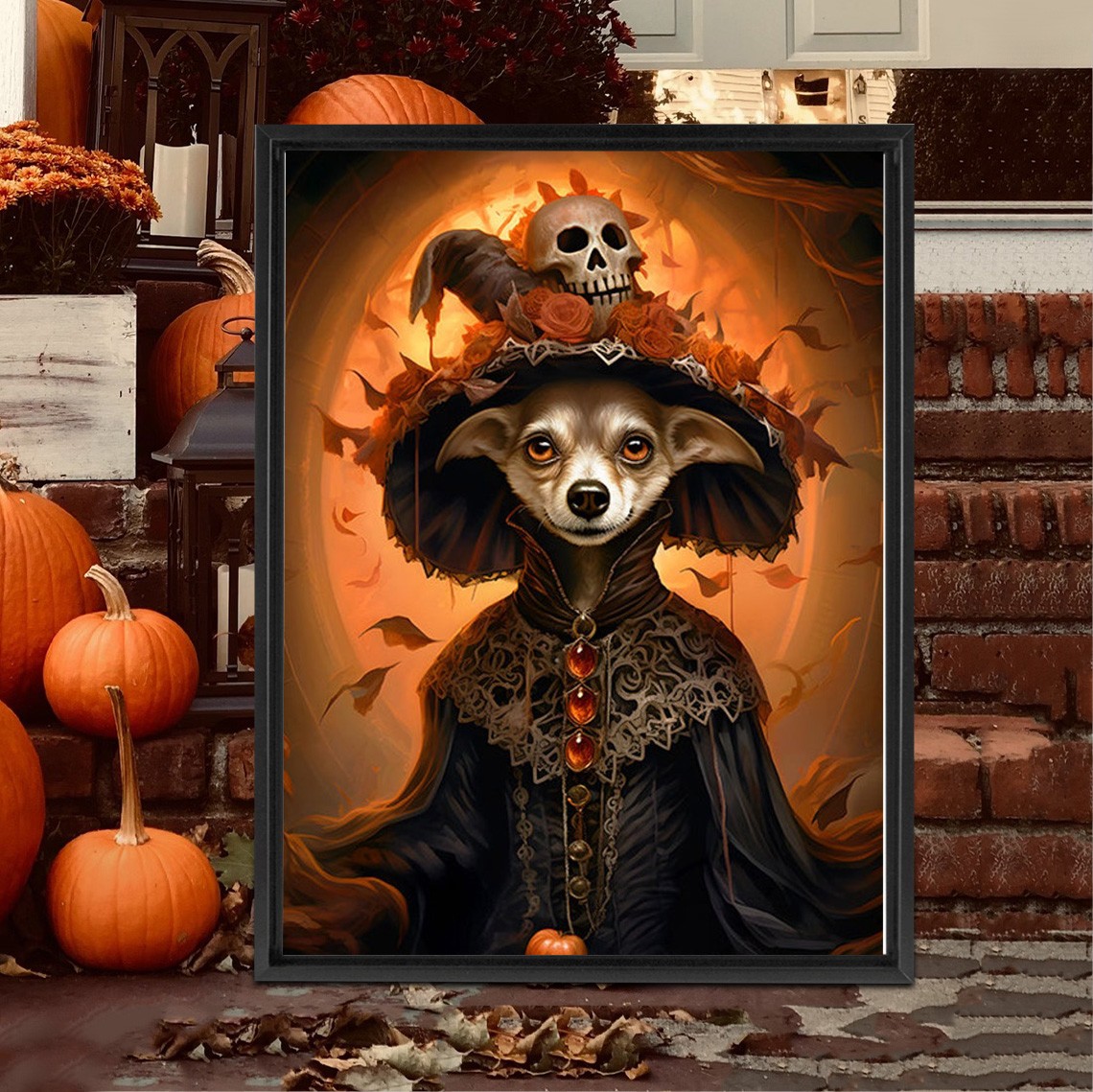Personalised Halloween Pet Portrait Frame Custom Halloween Poster Funny Wall Art for Pet Lovers Memorial Gifts