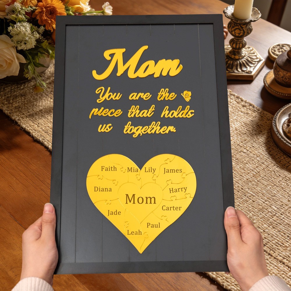 Mum You Are The Piece That Holds Us Together Personalised Mum Puzzle Piece Name Sign with Kids Names Gifts for Mum Mother's Day Gift