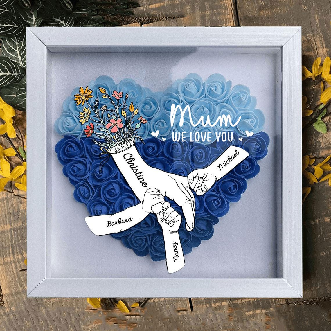 Mummy We Love You Holding Hands Flower Shadow Box with Kids Names Custom Gifts for Mum Unique Gifts for Mother's Day