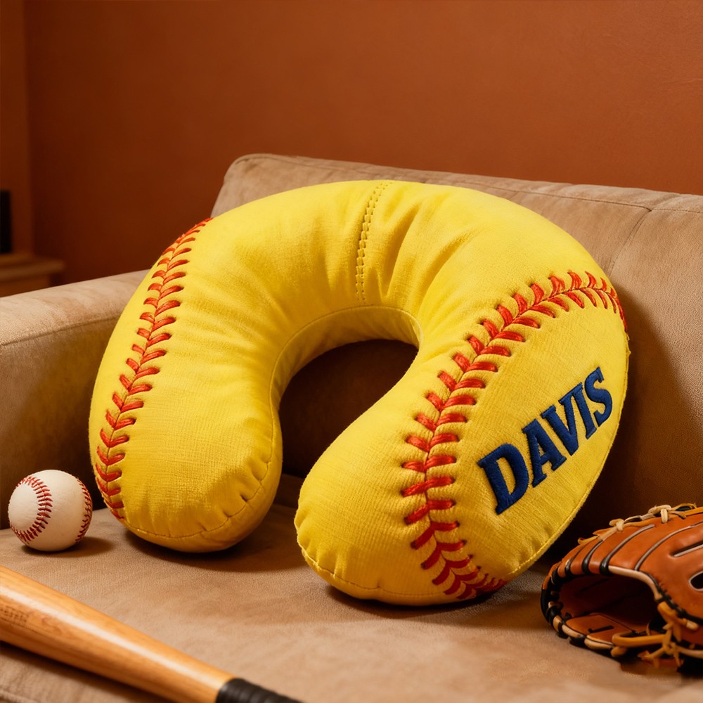 Personalised Softball U-Shaped Pillow With Custom Name Softball Fans Gifts Christmas Gift for Softball Lover