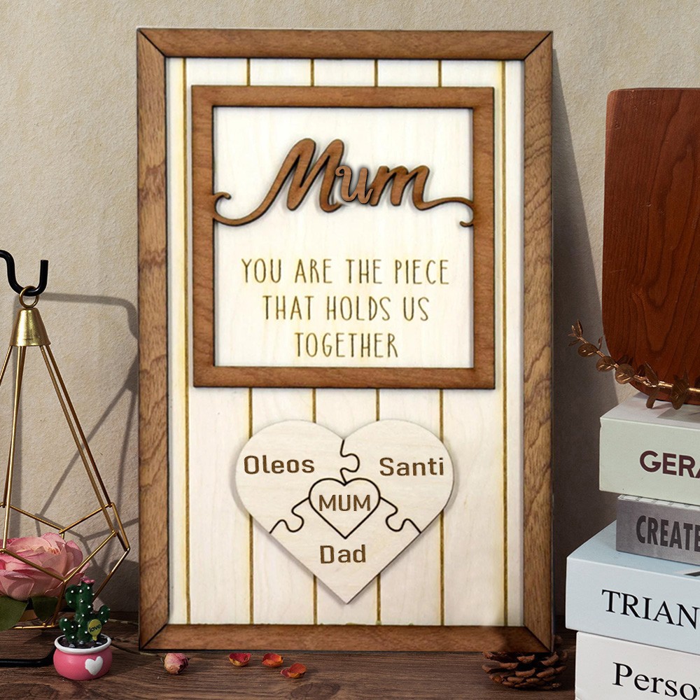 Personalised Mum You Are The Piece That Holds Us Together Wooden Puzzle Sign with Kids Names for Mum Mother's Day Gifts