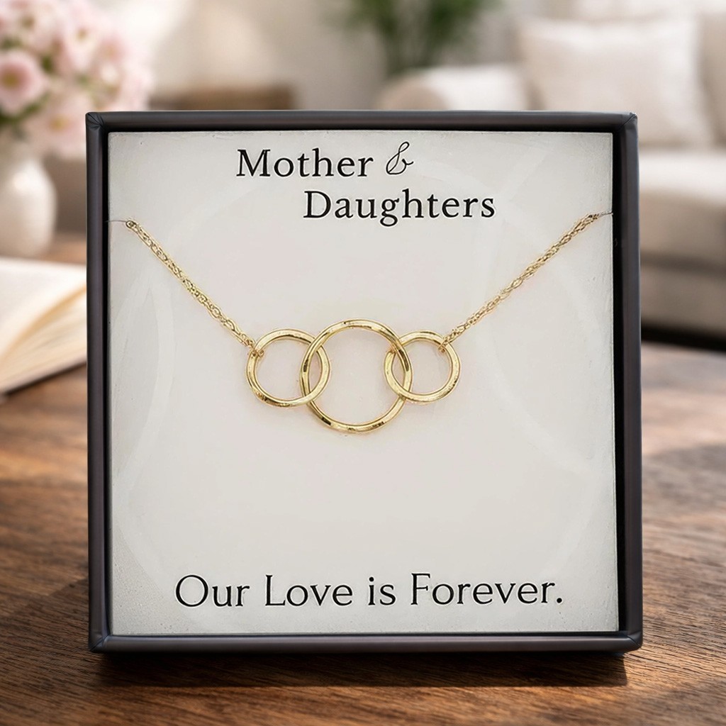 3 Circle Linked Necklace – Sterling Silver Mother of 2 Daughters Jewelry Gift for Mother's Day