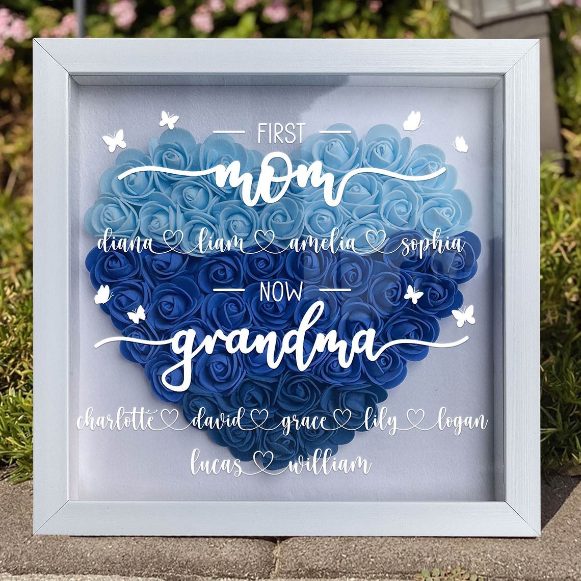 First Mum Now Grandma Flower Shadow Box with Kids Names Custom Gifts for Mum Grandma Unique Mother's Day Gift Ideas
