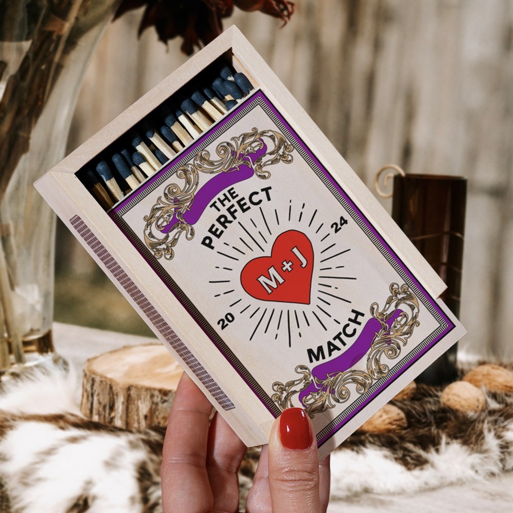 Custom Couple Wood Matchbox with Engraved Initial New House Gifts Engagement Gift Ideas Valentine's Day Gift for Couples