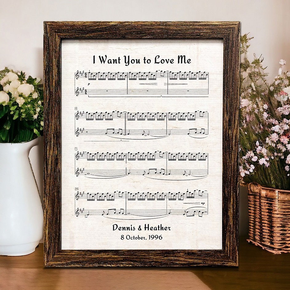 Song Lyrics on Cotton Sheet Custom Wooden Sheet Music Frame Gift Ideas for Couples Wedding Anniversary Gifts