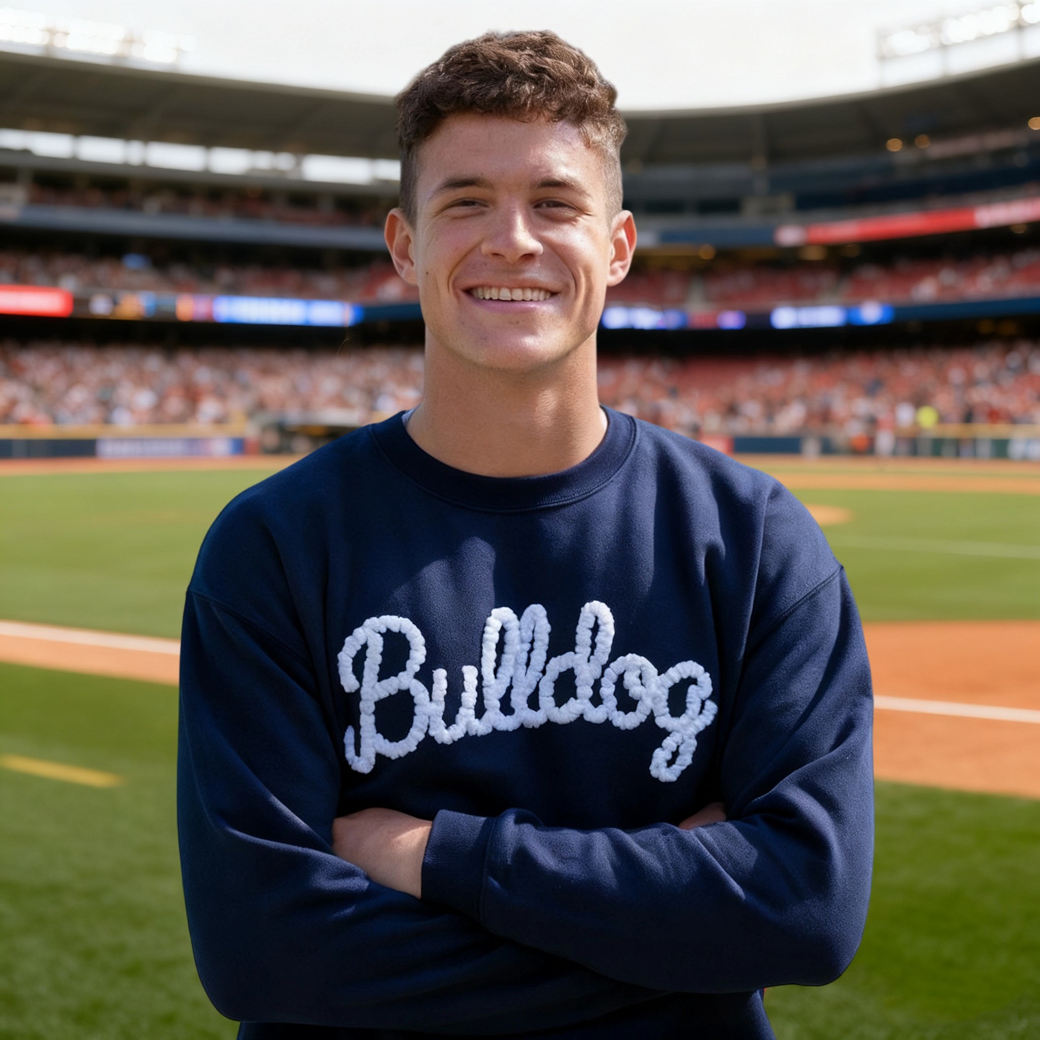 Custom Chenille Embroidered Team Sport Sweatshirt with Game Day Fuzzy Letter Unique Gift for Game Day