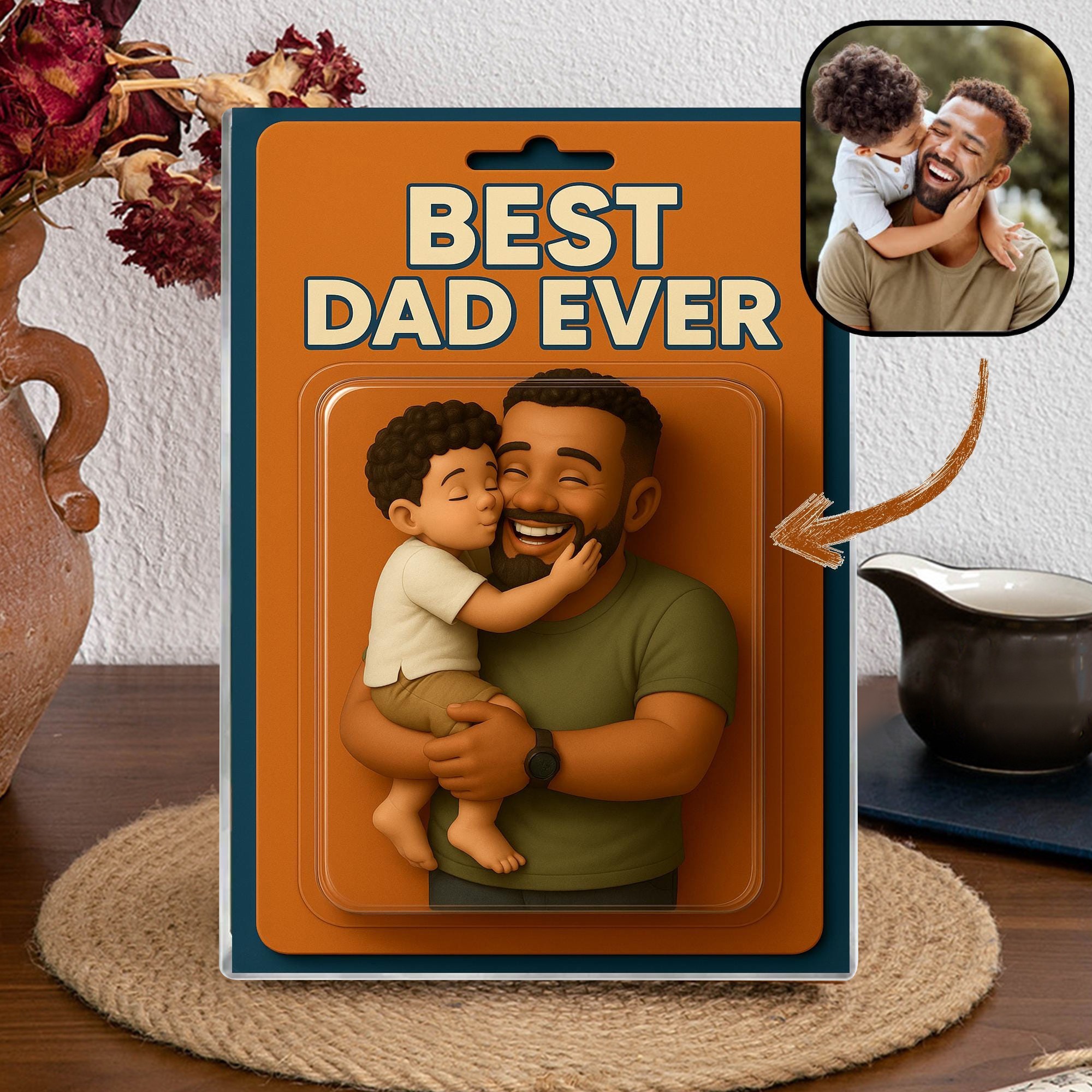 Best Dad Ever Block Plaque Custom Photo Dad And Kids Action Figure Acrylic Block Unique Gifts for Dad Father's Day Gift