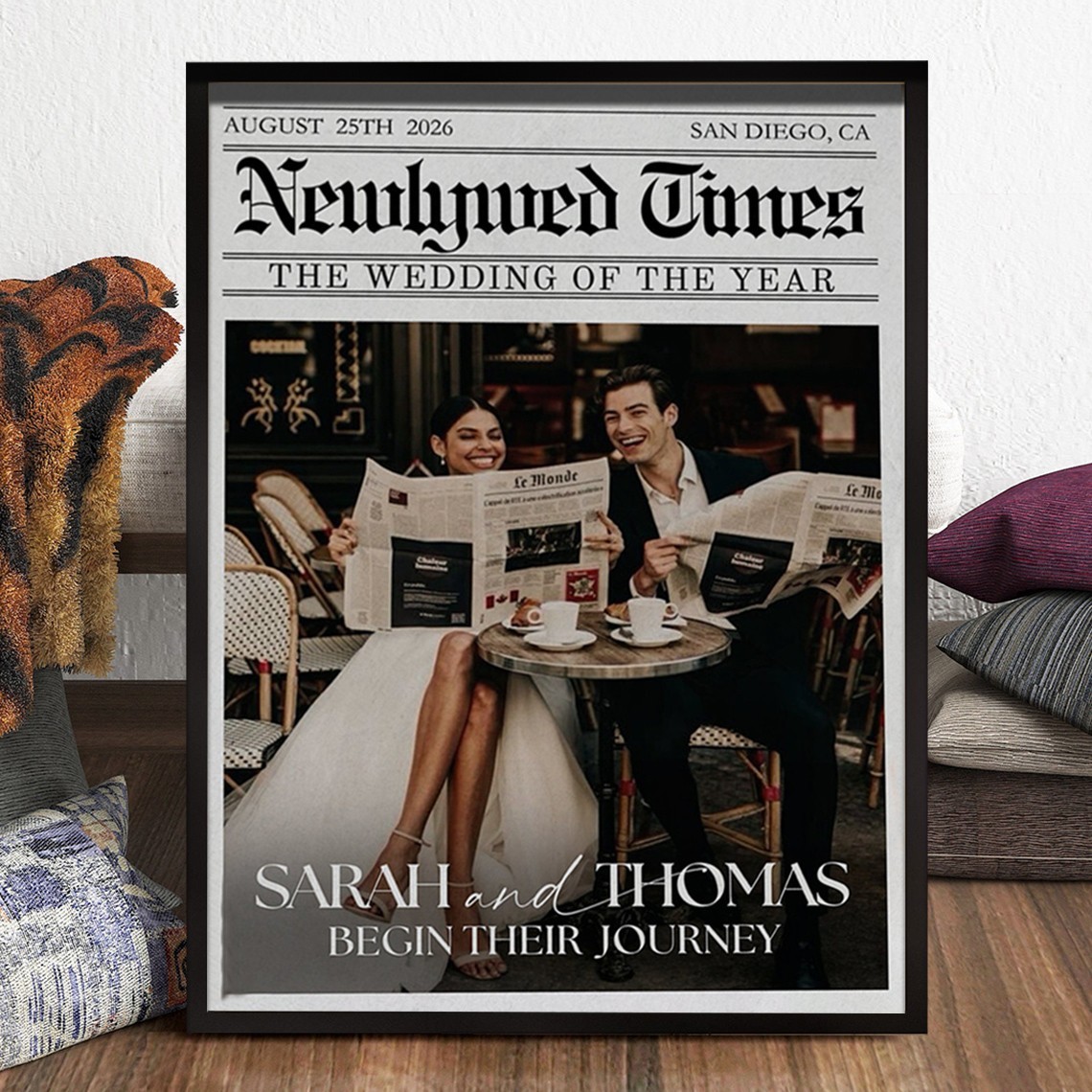 Custom Wedding Newspaper Print Frame Unique Gifts for Wife Husband Personalised Wedding Anniversary Gift