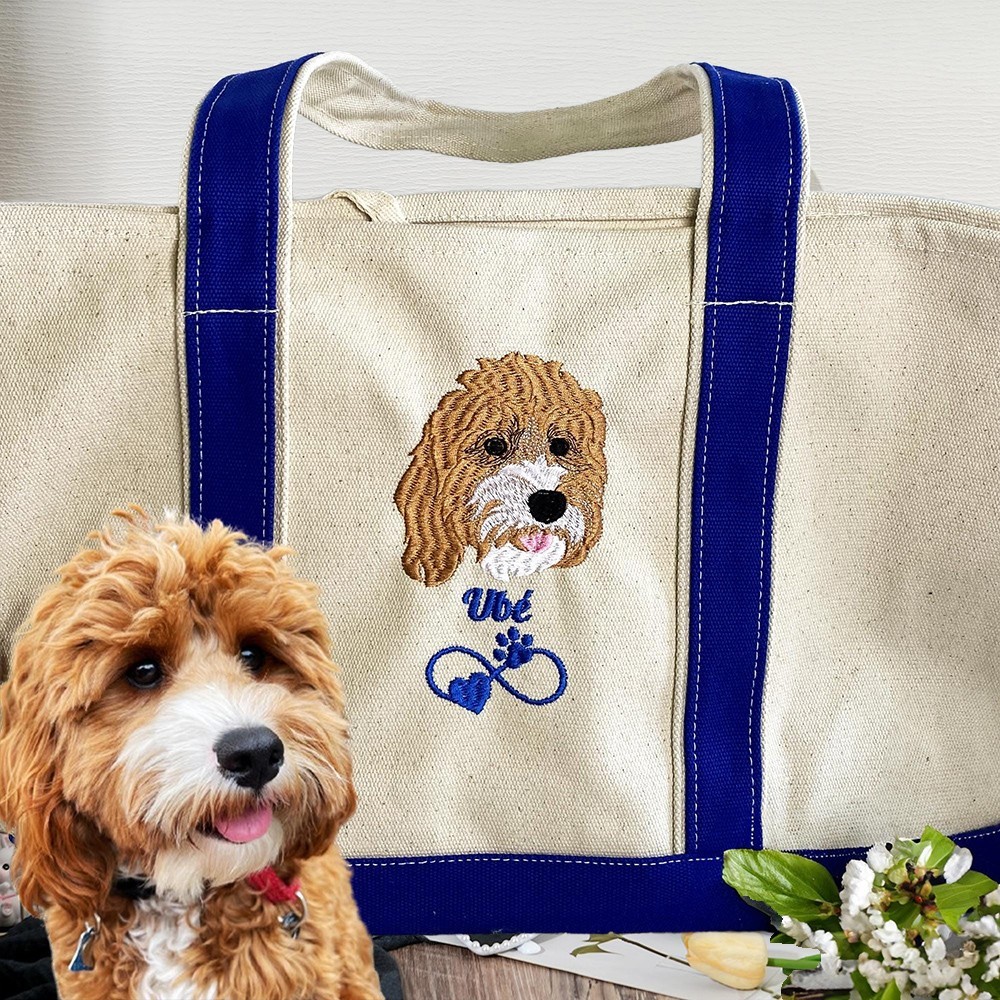 Personalised Dog Mum Tote Bag With Embroidered Pet Portrait and Name for Women Gifts for Dog Owners Pet Lover Gifts