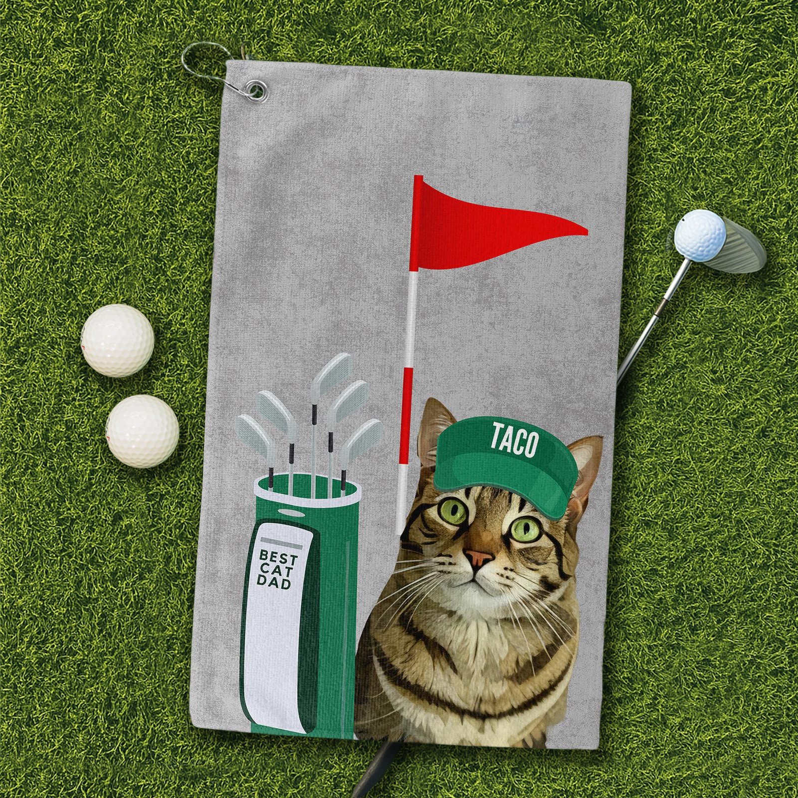 Custom Pet Cat Golf Towel with Pet Photo and Name Unique Gifts for Cat Lovers Golf Lover Gift Ideas