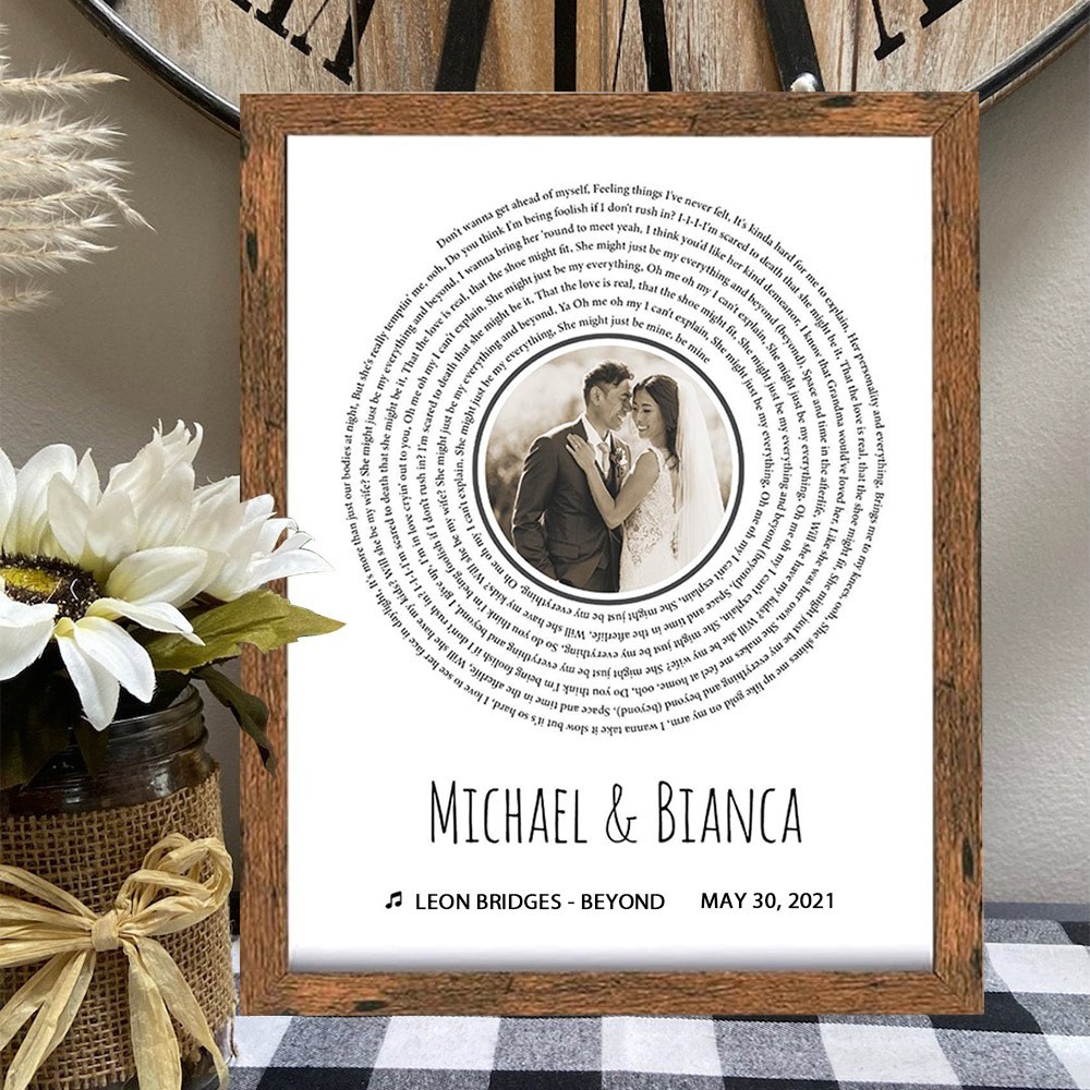 Personalised Wedding Song Lyrics Print Frame Keepsake Gifts for Couples 1st Wedding Anniversary Gift