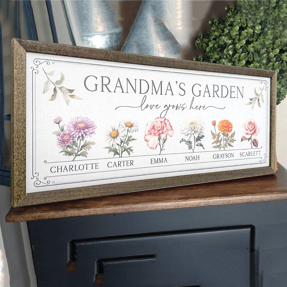 Personalised Grandma's Garden Love Grows Here Birth Flower Frames Gift for Grandma Mum Christmas Gifts