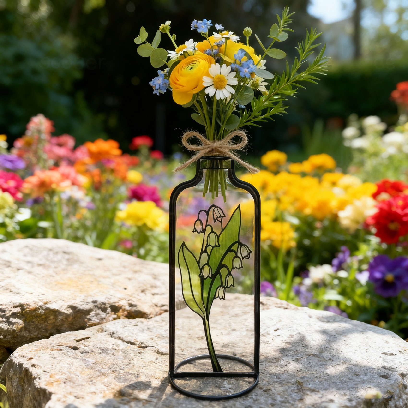 Personalised Birth Month Flower Stained Glass Vase Unique Gifts for Her Christmas Gift for Mum Grandma