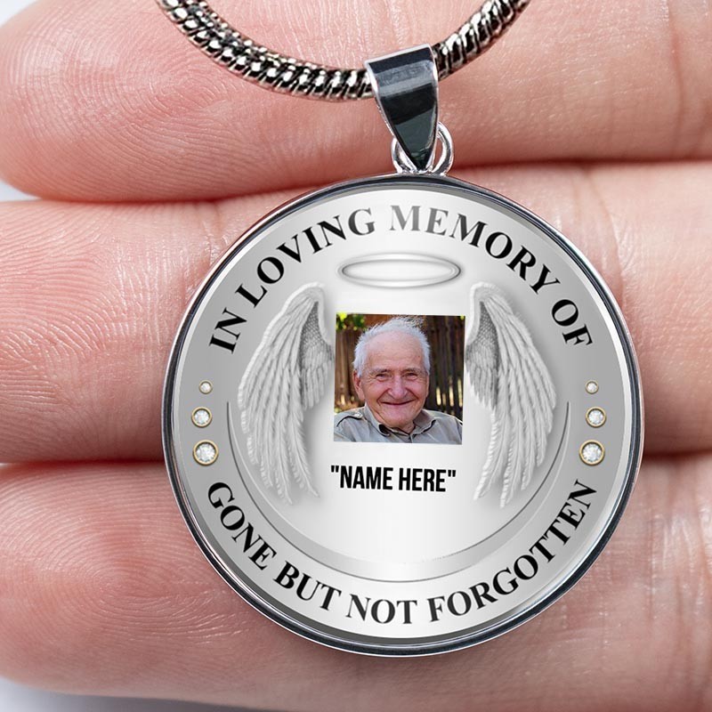 In Loving Memory of Gone But Not Forgotten Personalised Memorial Photo Necklace Remembrance Bereavement Gift
