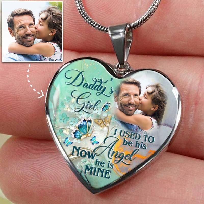 Personalised Memorial Heart Photo Necklace Loss of Father Gift Remembrance Bereavement Gift