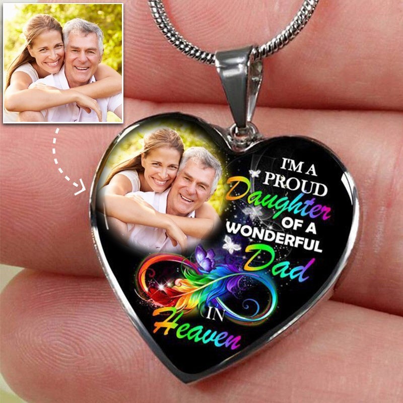 Personalised Memorial Photo Necklace Custom Sympathy Keepsake Heart Pendant Remembrance Bereavement Gift