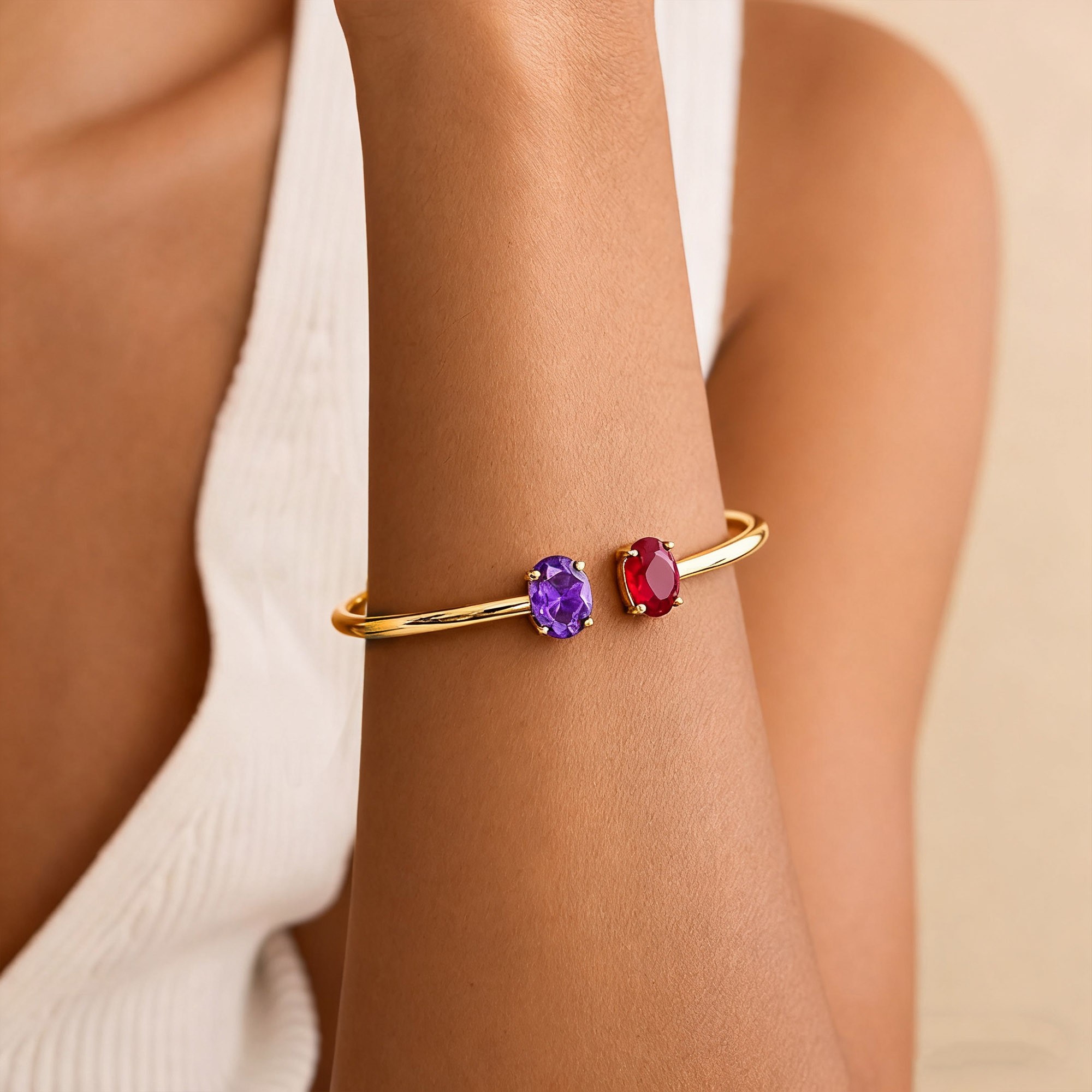 Personalised Oval Birthstone Bangle Bracelet for Couples Unique Gift for Mum Anniversary Gifts