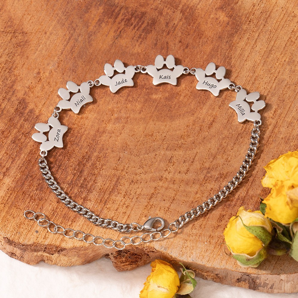 Personalised Elegant Dog Paw Print Name Bracelet Gift for Dog Owners Pet Lover Gifts Birthday Gift Ideas