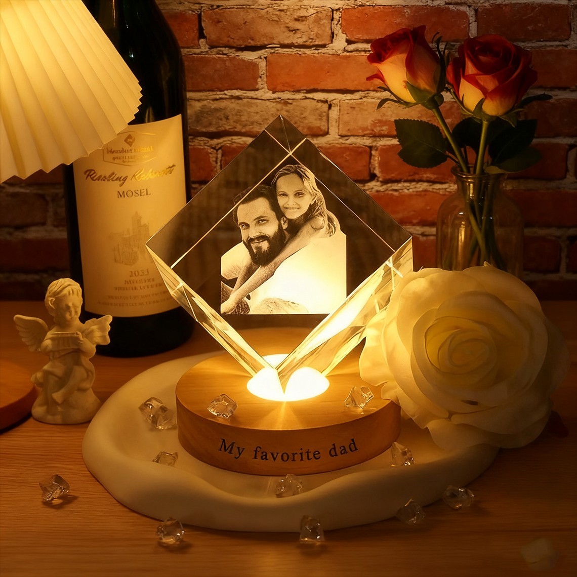 Personalised 3D Crystal Photo Portrait Night Light with Base Unique Gifts for Dad Christmas Gift
