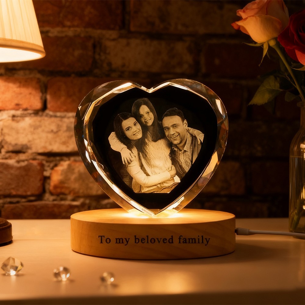 Personalised 3D Crystal Family Photo Portrait Night Light with Base Unique Family Gift Christmas Gifts