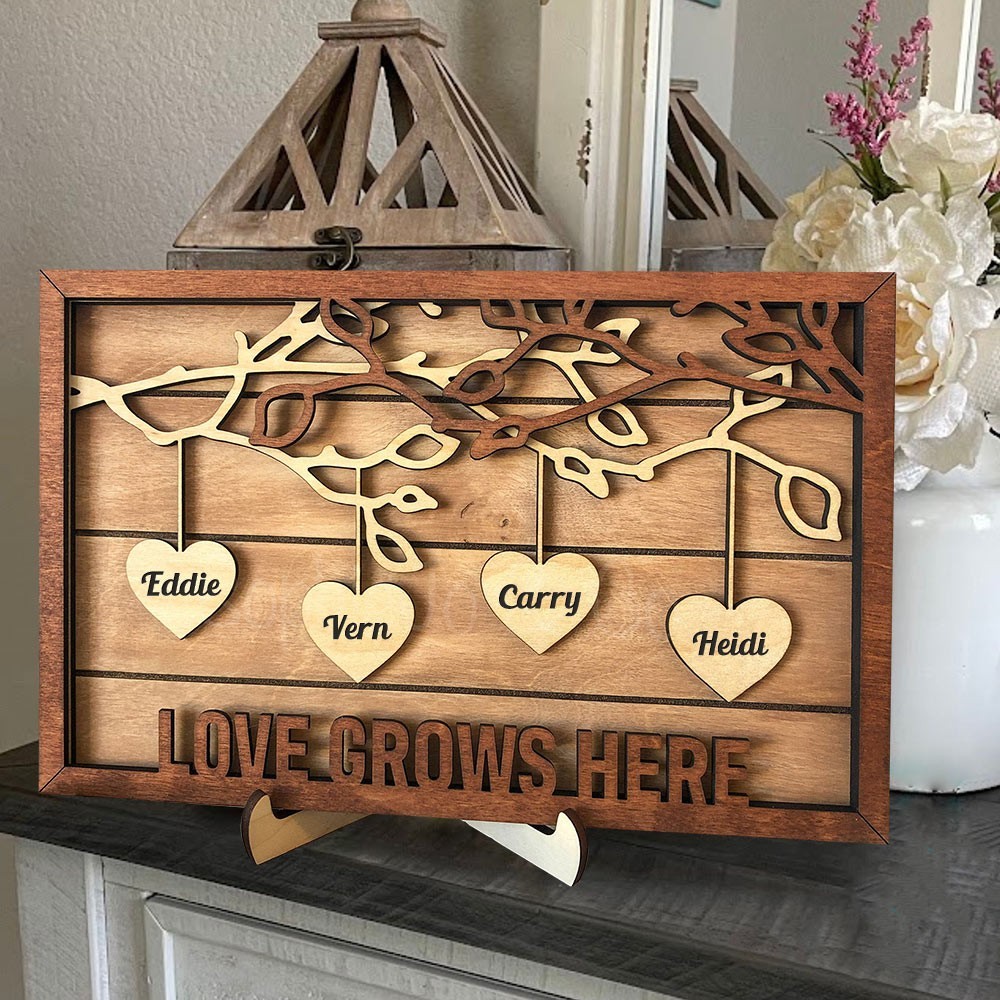 Personalised Family Tree Wooden Hanging Hearts Sign with Kids Names for Mum Grandma Family Christmas Gifts