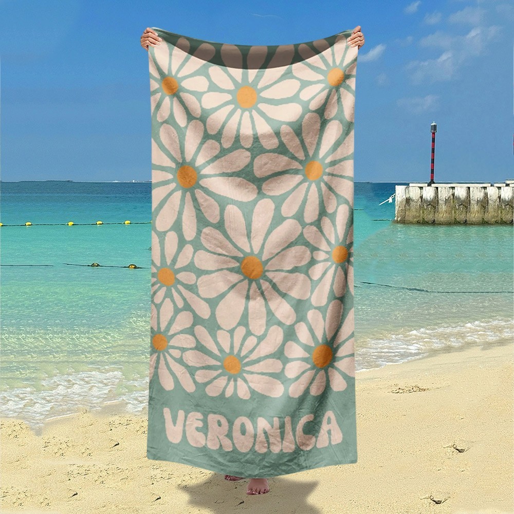 Personalised Beach Towel with Name Summer Gift for Adults, Kids Birthday Gift Ideas