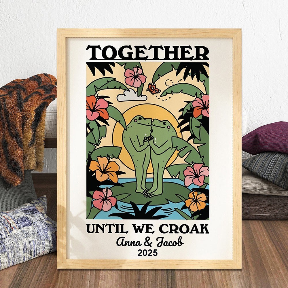 Personalised Tropical Frog Illustration Retro Couple Print Valentine's Day Gifts for Couple Anniversary Gift Ideas