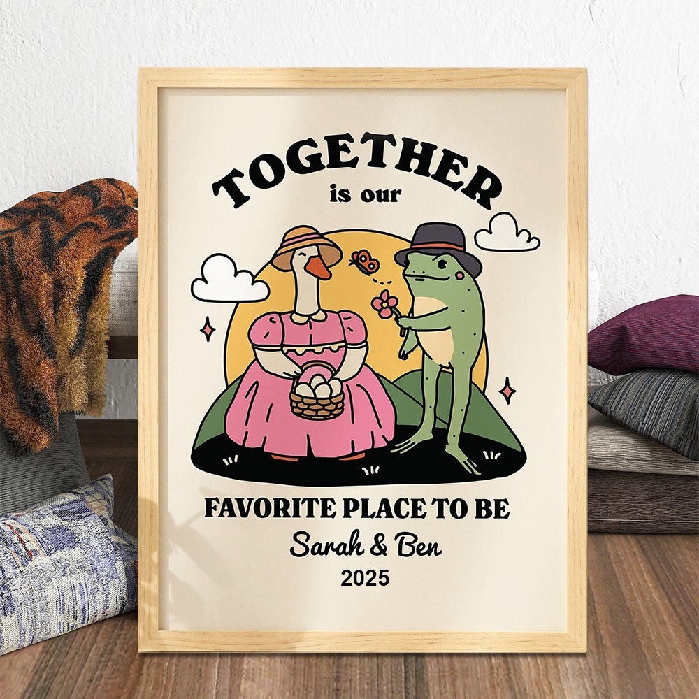 Personalised Frog Illustration Retro Couple Print Unique Engagement Gifts Valentine's Day Gifts for Couple Anniversary Gift