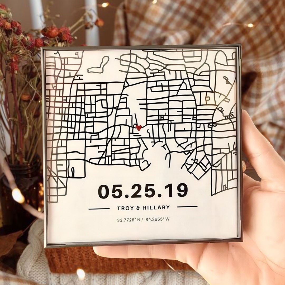 Custom Hand Drawn Coordinates Street Map Framed Gift for Couples Unique Wedding Anniversary Gift Ideas