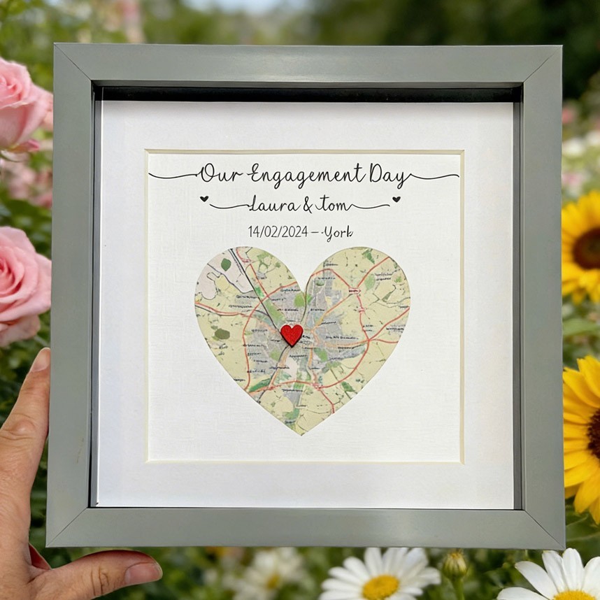 Personalised Our Engagement Day Location Map Frame for Couples Engagement Gifts Anniversary Gift Valentine's Day Gifts