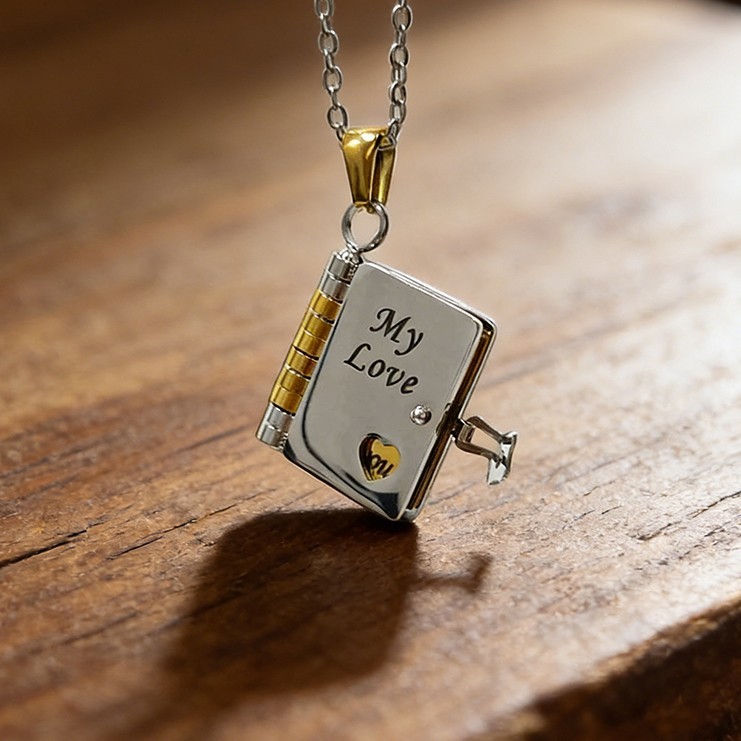 Personalised My Love Book Locket Necklace Anniversary Gift for Her Valentine's Day Gifts for Girlfriend Wife