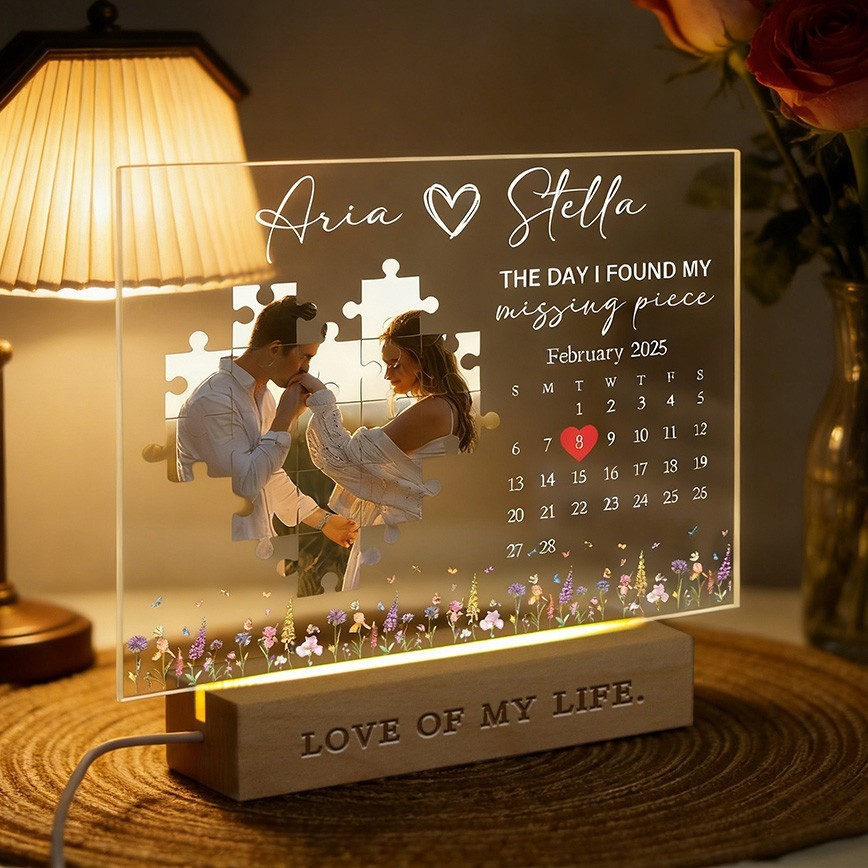 The Day I Found My Missing Piece Night Light with Photo Personalised Gift for Couples Anniversary Gift Valentine's Day Gifts