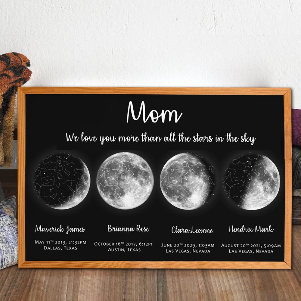 Mum We Love You More Than All The Stars In The Sky Custom Star Map Frame with Moon Phase for Mum Unique Christmas Gifts