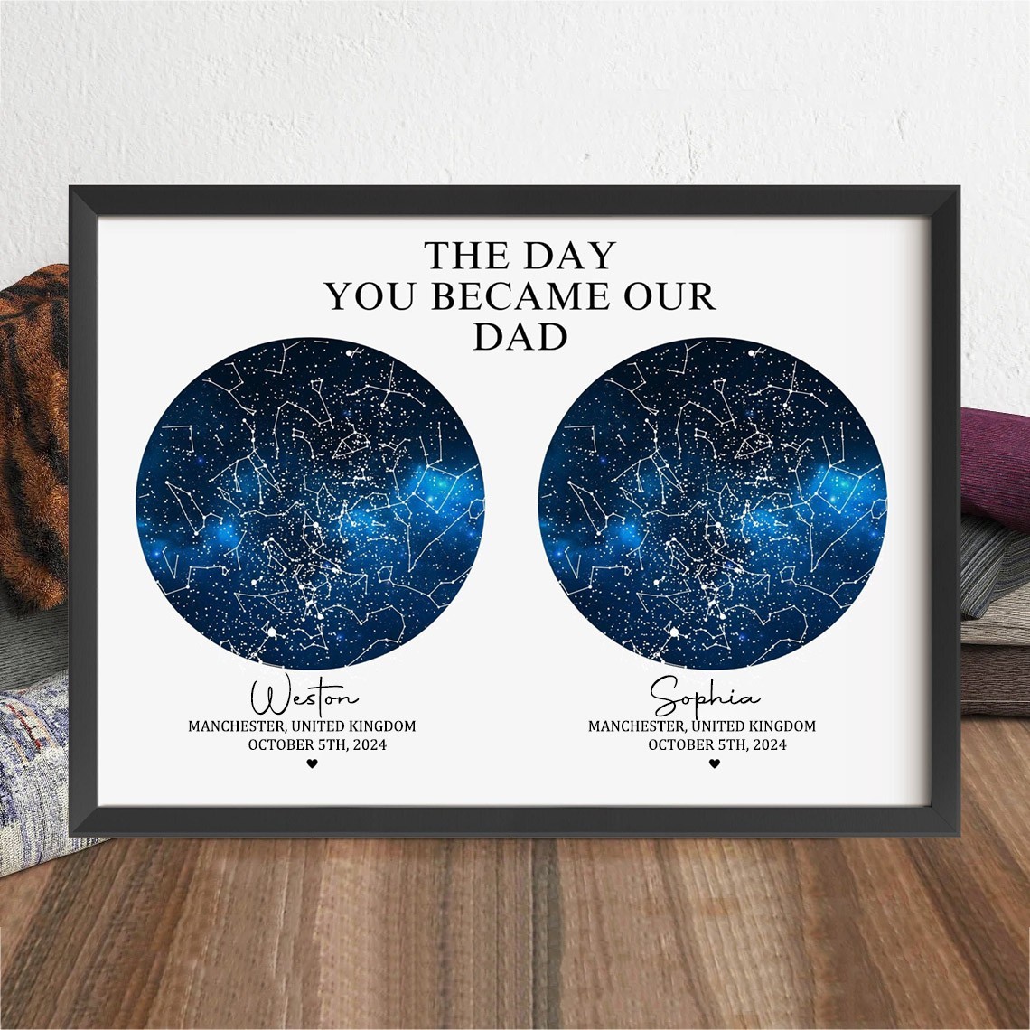 The Day You Became Our Dad Custom Star Map Frame Sign for Dad Christmas Gift Ideas