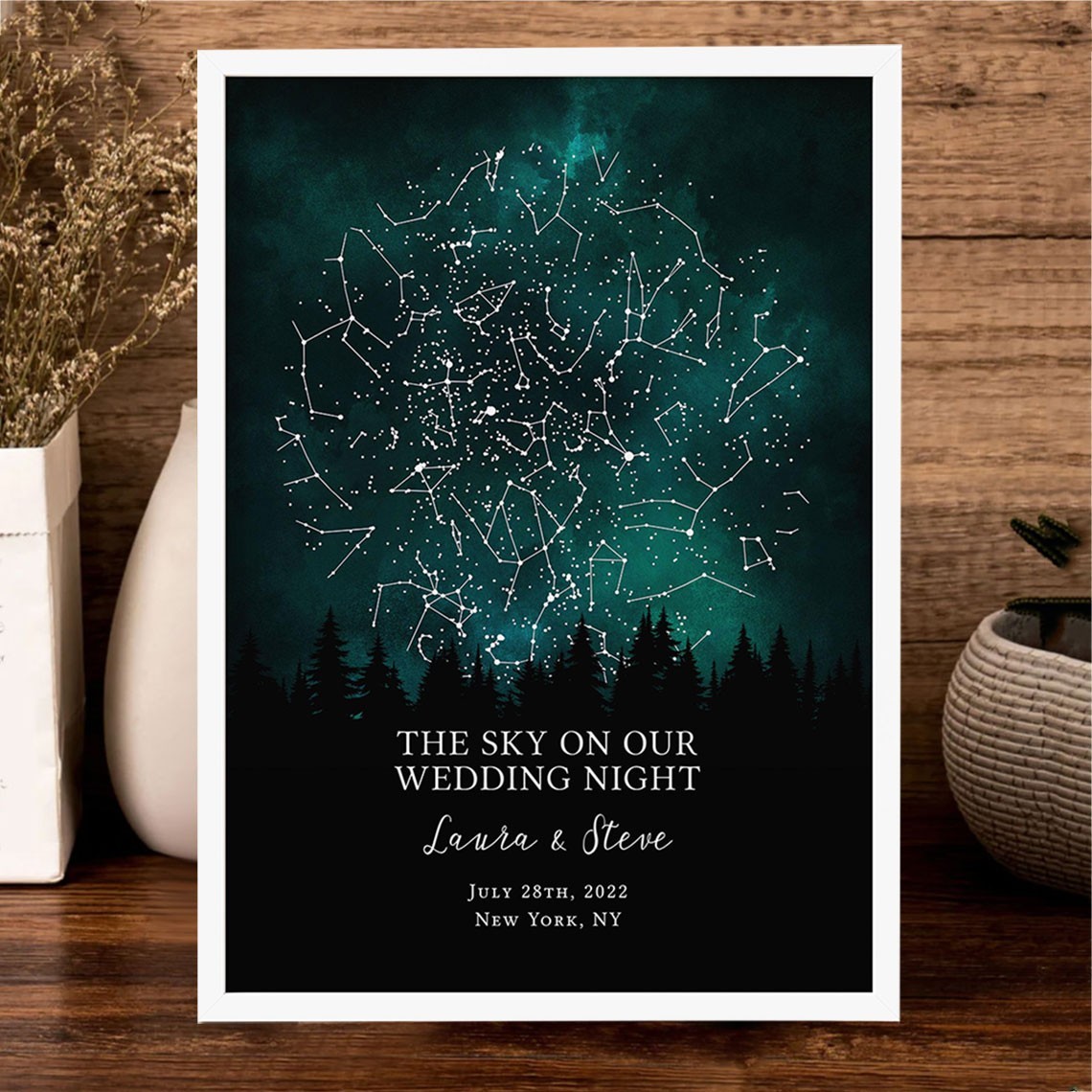 The Sky on Our Wedding Night Custom Star Map Frame for Couples Unique Wedding Anniversary Gifts for Her Him