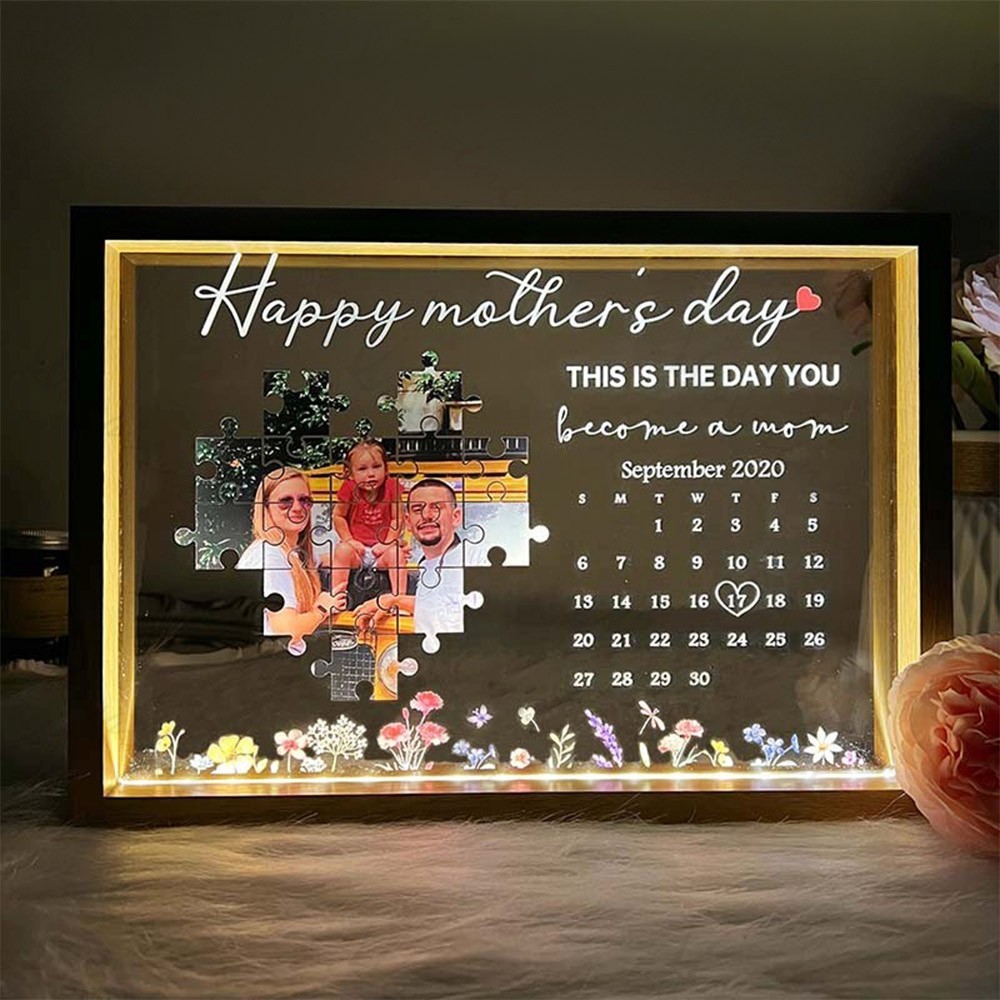Personalised This Is The Day You Became A Mum Photo Night Light Frame Keepsake Gifts for Mum Mother's Day Gift