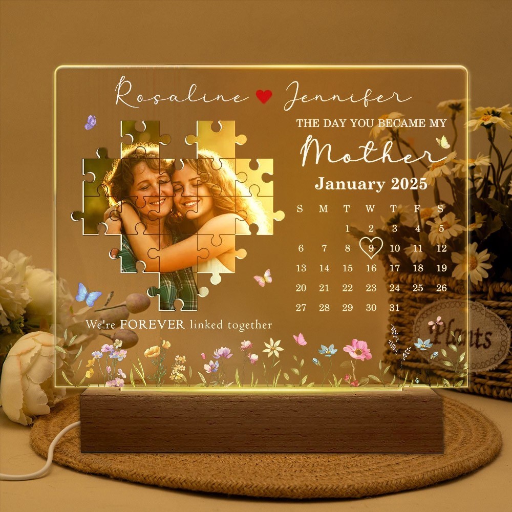 The Day You Became My Mother Custom Photo Puzzle Calendar Night Light New Mum Gift Love Gifts for Mum Mother's Day Gift