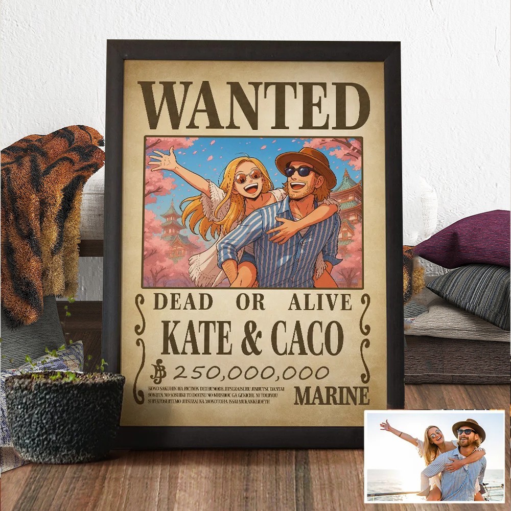 Custom Anime Style Wanted Couple Portrait Poster Frame Gift for Couples Anniversary Gift for Him Valentine's Day Gifts