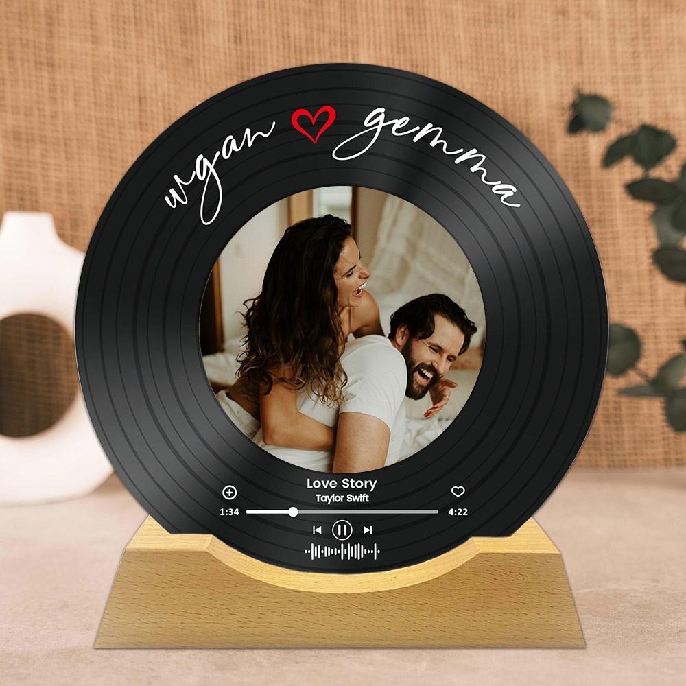 Personalised Spotify Music Song Plaque Photo Vinyl Record Unique Anniversary Gift Valentine's Day Gifts for Her