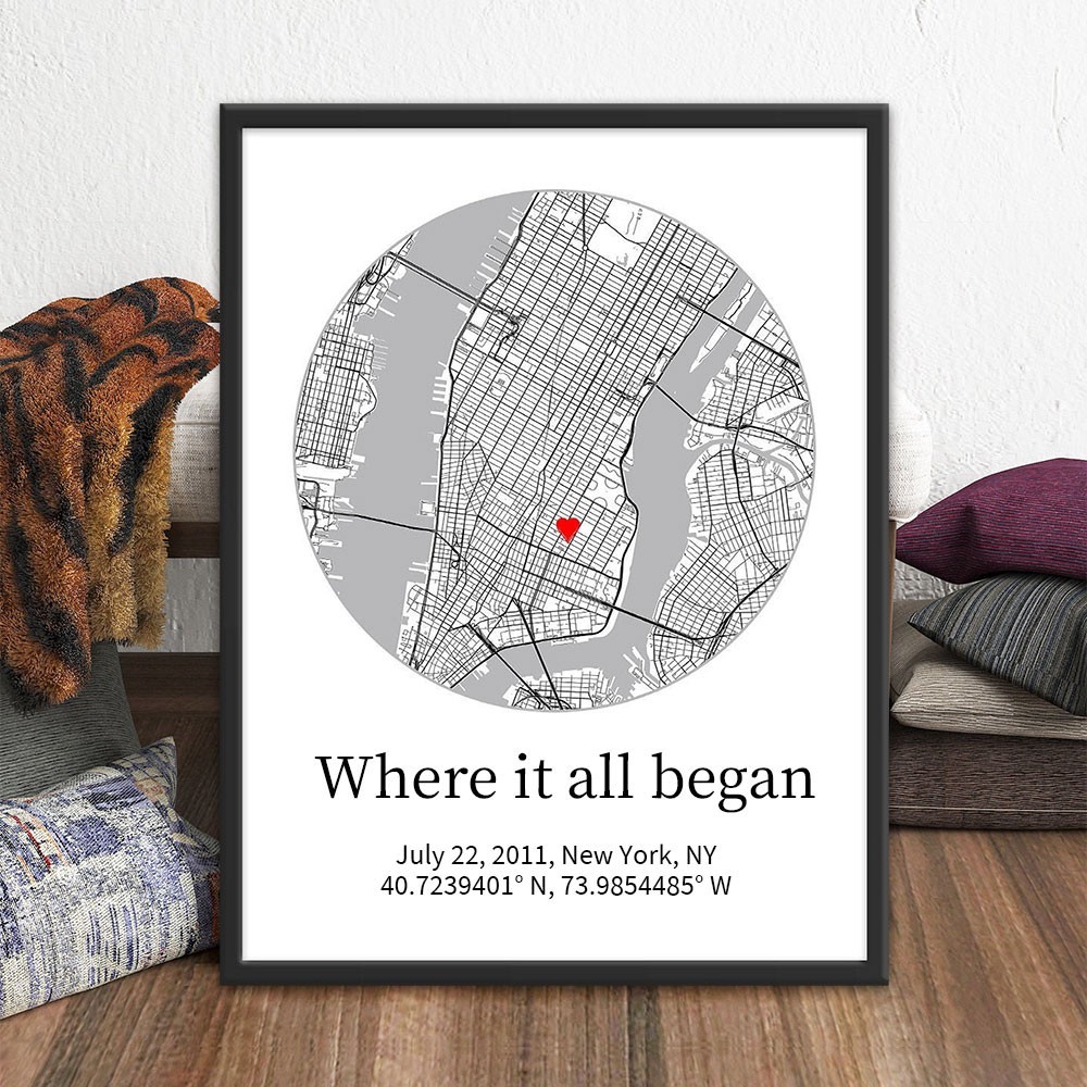 Personalised Where It All Began Map Print Unique Anniversary Gifts for Wife Husband Valentine's Day Gifts for Couples