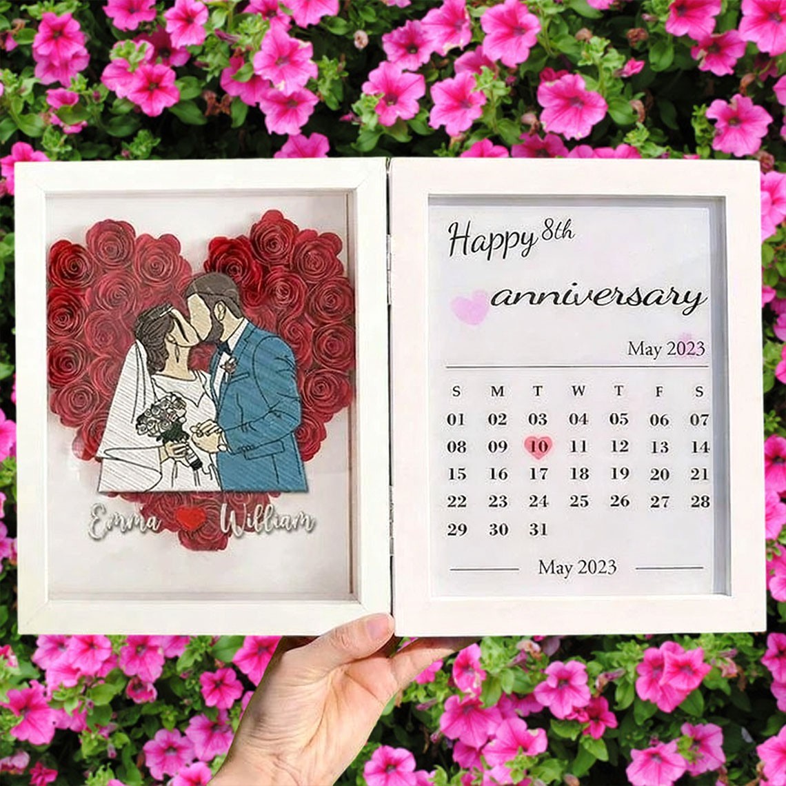 Personalised Flower Shadow Box with Photo Gift for Couples Unique 8th Anniversary Gifts