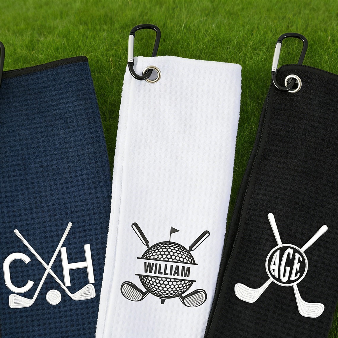 Personalised Embroidered Golf Towel with Initial and Name for Men Unique Golf Accessories Golfer Sports Gifts