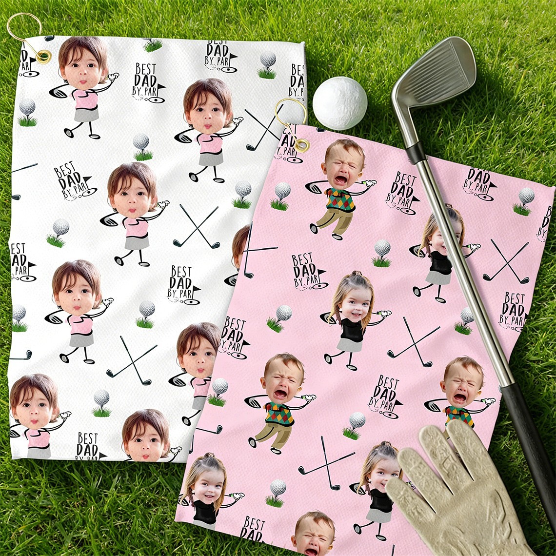 Personalised Kid Face Portrait Golf Towel Best Dad By Par Golf Towel Golf Lover Gifts Unique Gift for Dad Husband