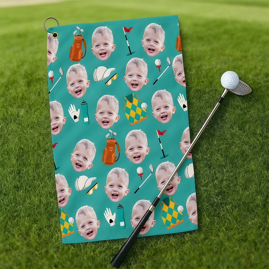 Personalised Photo Golf Towel with Baby Face Gift Ideas for Dad Husband Unique Gifts for Golf Lovers Birthday Gift for Him