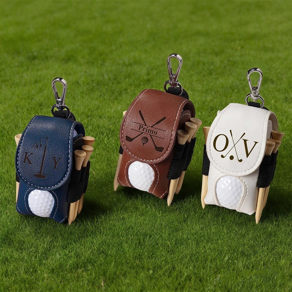 Personalised Leather Golf Ball & Tee Bag Holder with Name Unique Gift for Golf Lovers Birthday Gift for Him