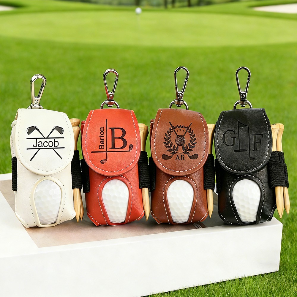 Personalised Leather Golf Ball & Tee Pouch Holder with Name Golf Accessories Bag for Men Gift for Golf Lovers