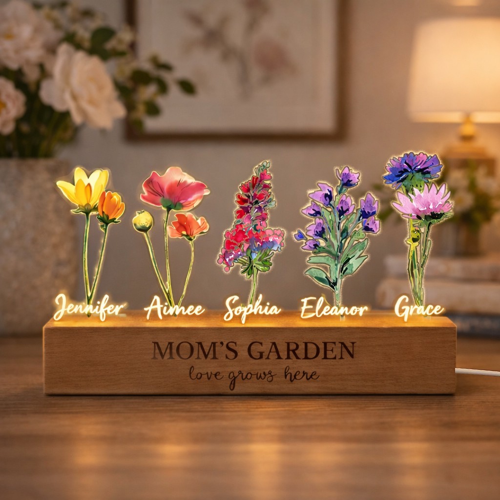 Custom Mum's Garden Love Grows Here Birth Flower Night Light Unique Birthday Gifts For Mum Grandma Mother's Day Gift Ideas