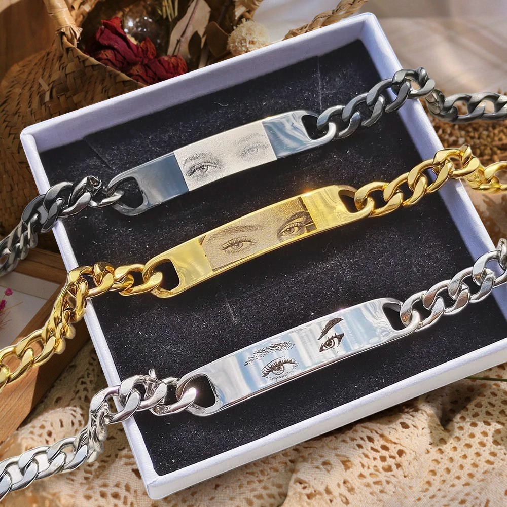 Personalised Engraved Human Eye Bracelet Couple Matching Bracelet Anniversary Gift for Her Him Valentine's Day Gift for Couples