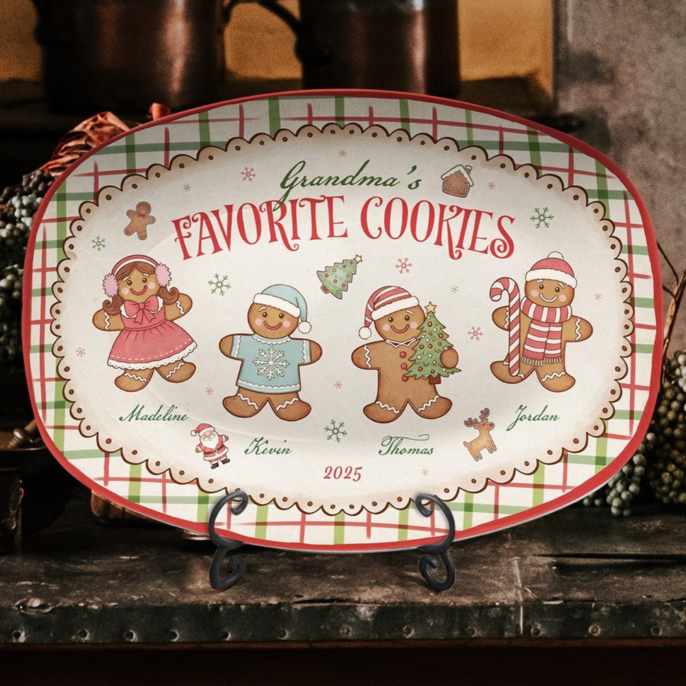Custom Grandma's Favorite Cookies Gingerbread Platter with Kids Names Christmas Gift for Grandma Mum