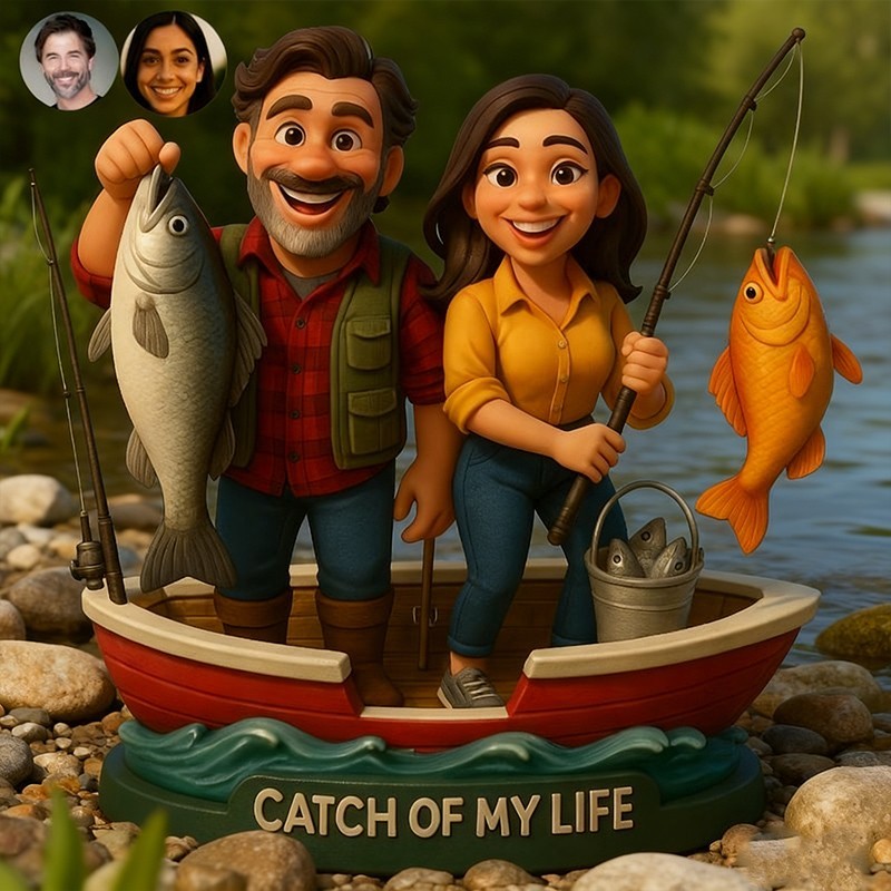 Custom Couple Fishing Themed Portrait Desktop Figurine Gifts for Couples Anniversary Gift Christmas Gift